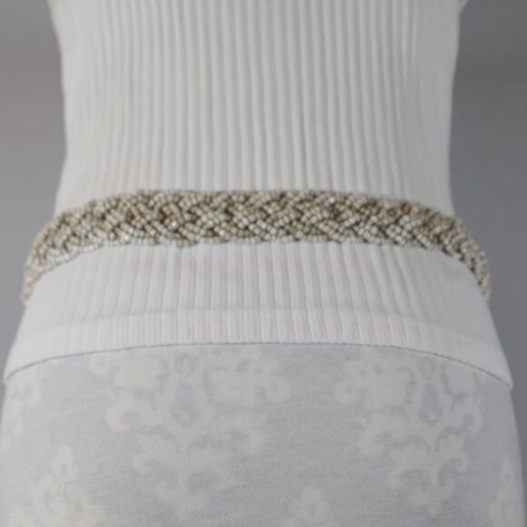 Vintage Belt Braided Strands Of Beige Brown Glass Beads Button Toggle Tassel - Picture 3 of 11